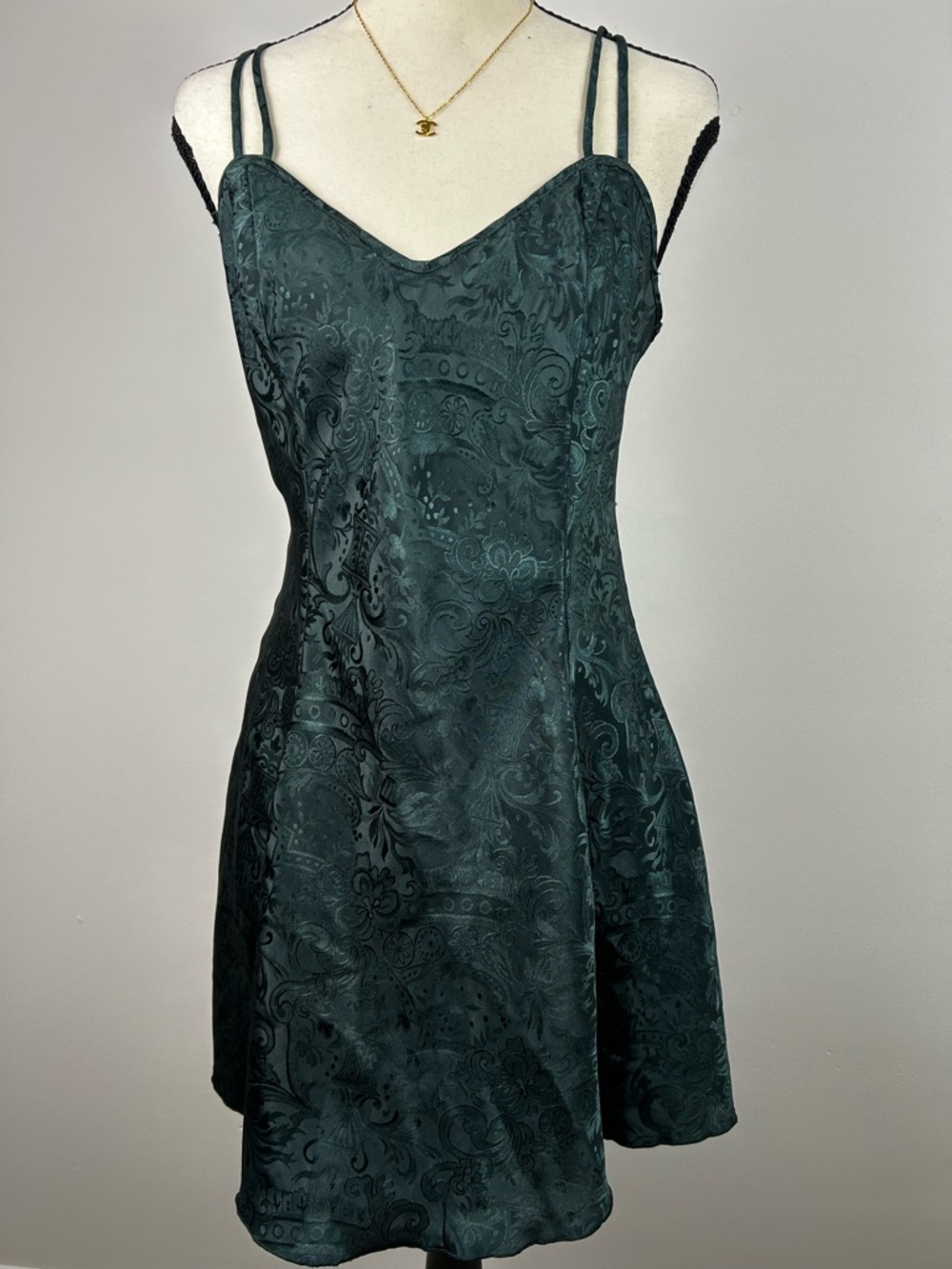 Victoria's Secret Gold Tag Dark Teal Jacquard Double-Strap Slip Dress